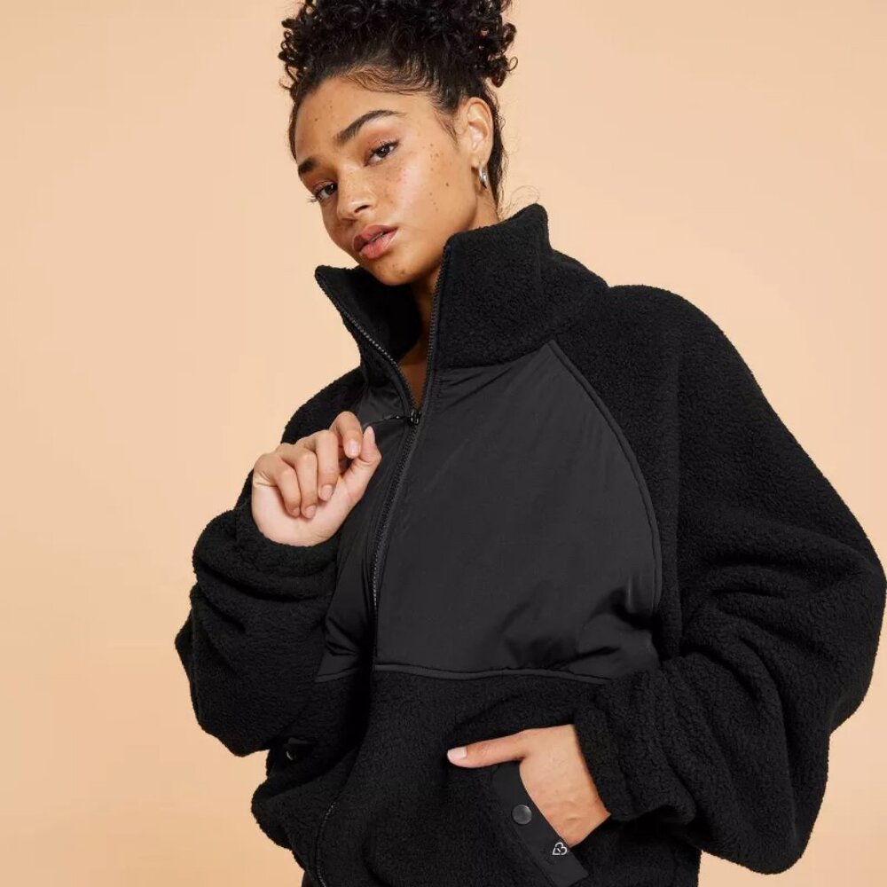 Blogilates Women's Campfire Fleece Full Zip Jacket, Black, XL
